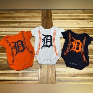 Set of 3 Baseball Tigers Baby Onesies